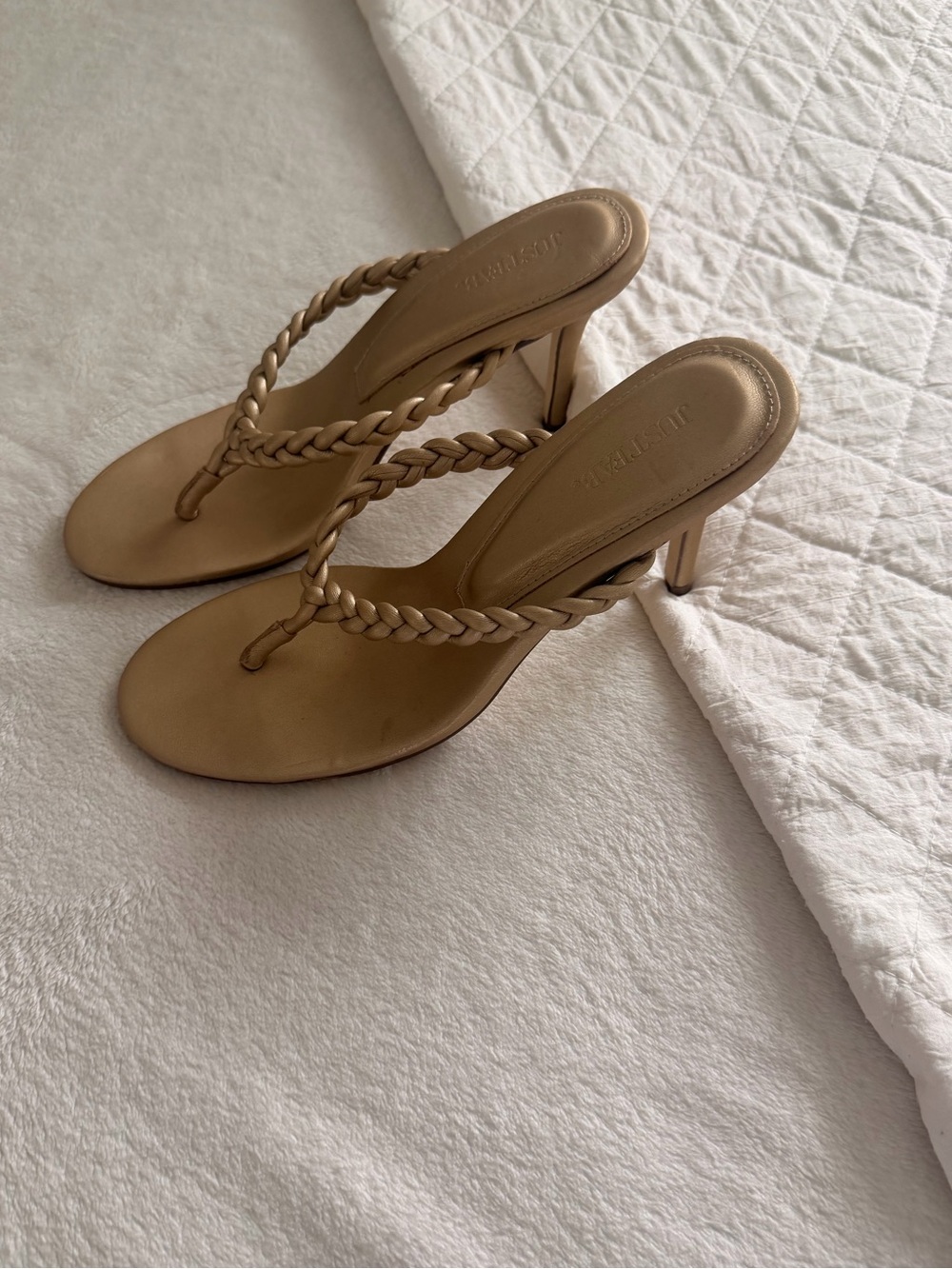 JustFab Tan Braided Thong Sandals